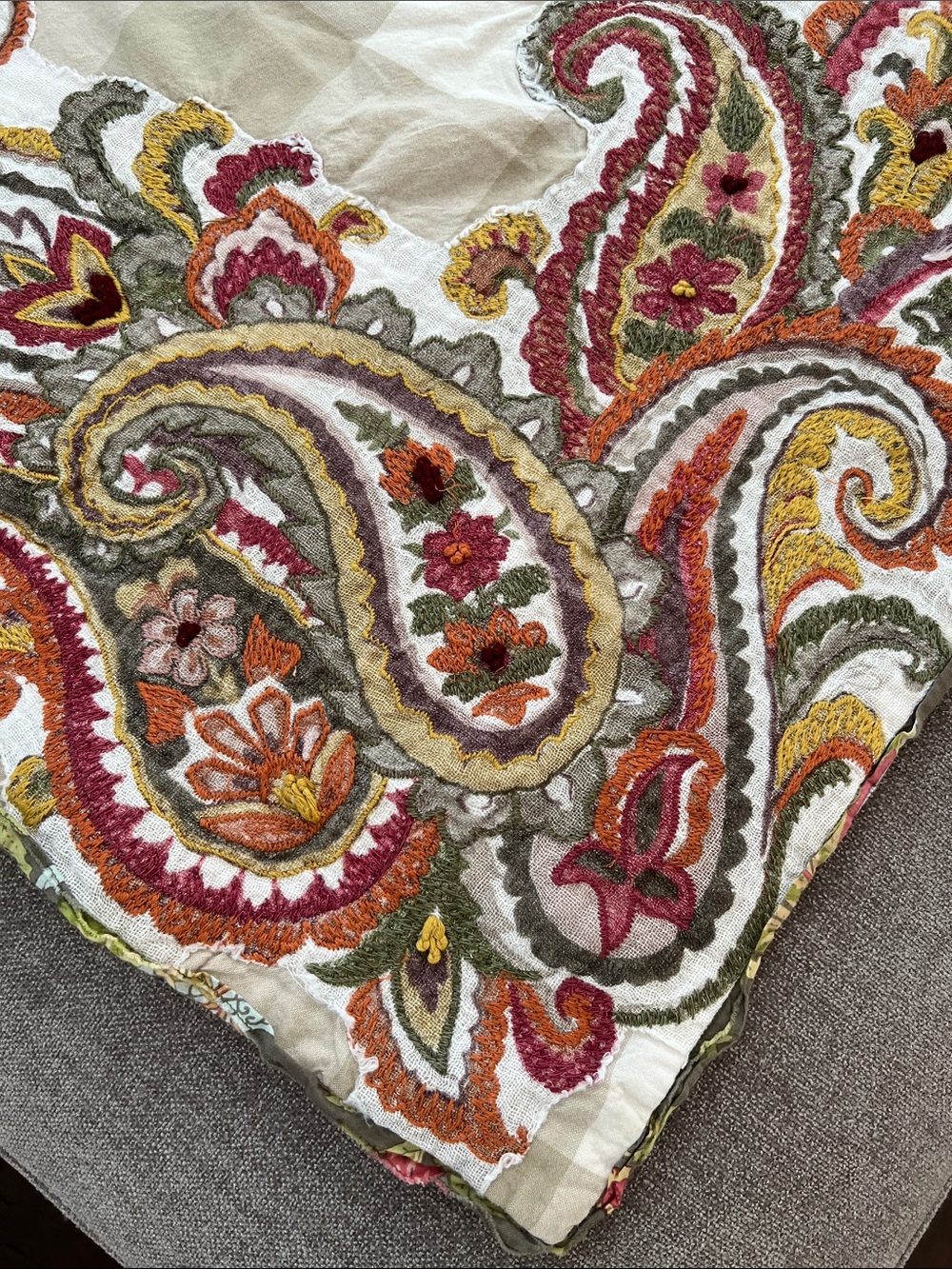 POTTERY BARN Ingran Paisley Embroidered Checker Oversized Pillow Cover 3-Set